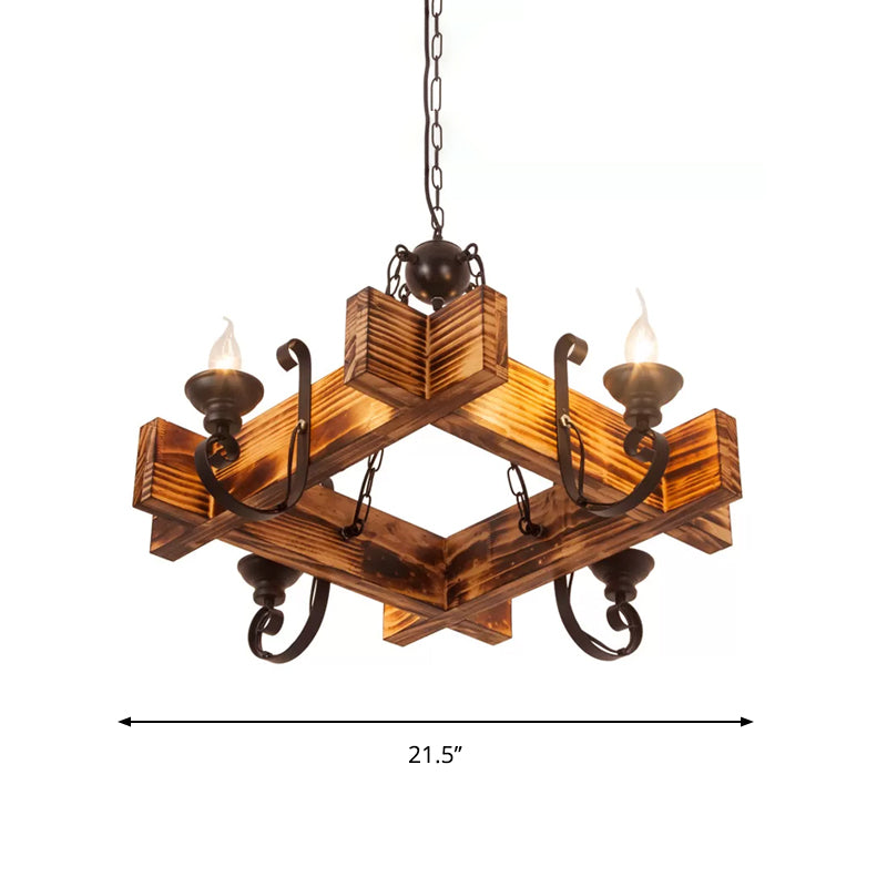 Wooden Triangular/Square Hanging Light Fixture Nautical Chandelier in Brown - Rebooters