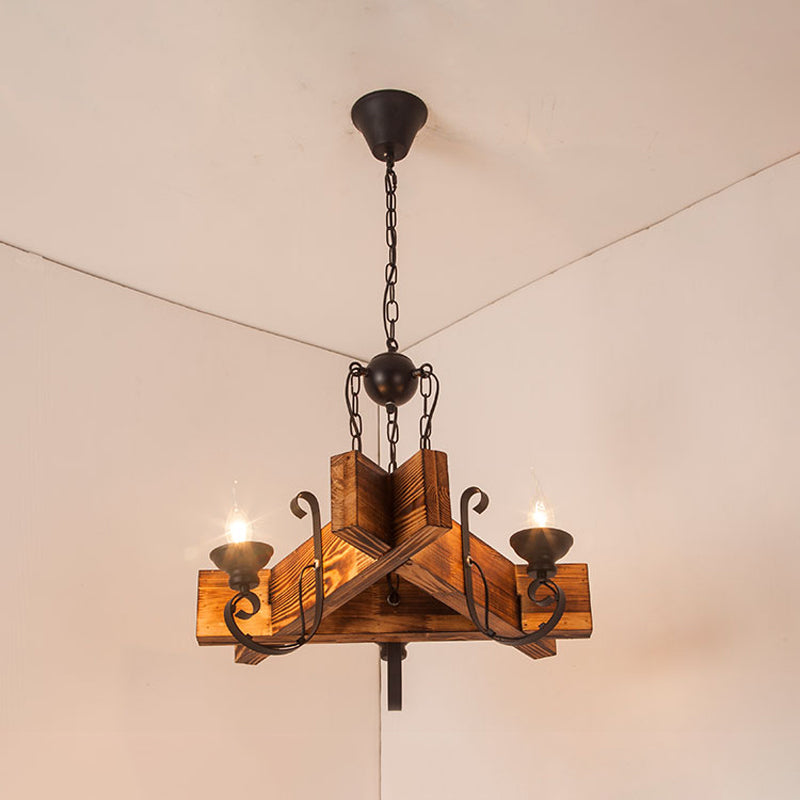 Wooden Triangular/Square Hanging Light Fixture Nautical Chandelier in Brown - Rebooters