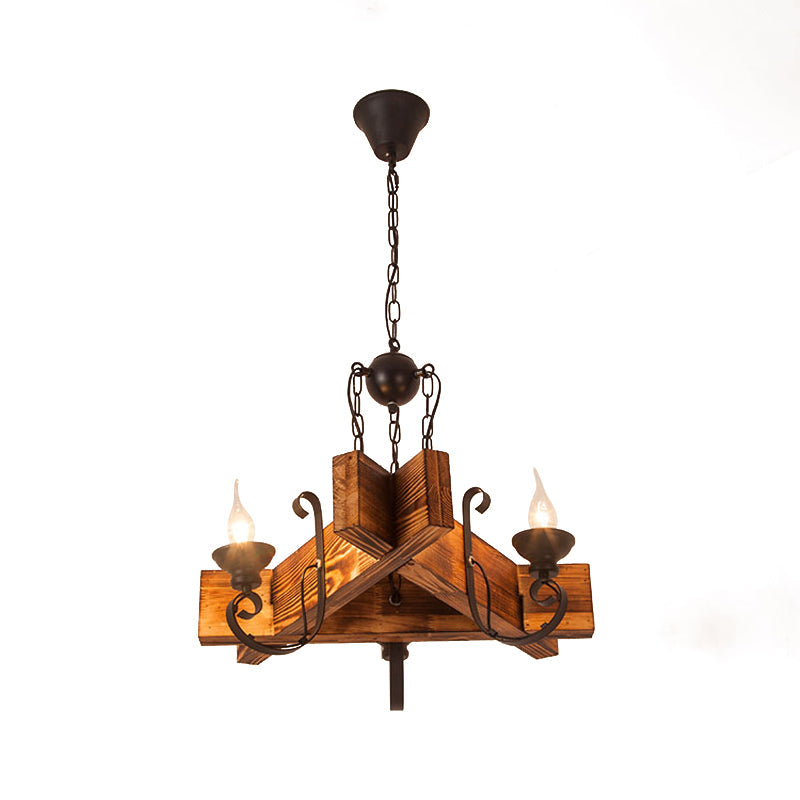 Wooden Triangular/Square Hanging Light Fixture Nautical Chandelier in Brown - Rebooters