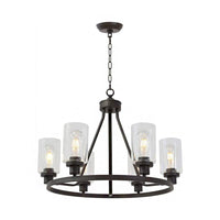 6-Light Wagon Wheel Chandelier Pendant Rustic Black Iron Ceiling Hang Light - Rebooters