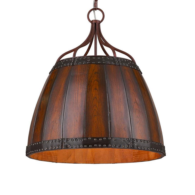 Brown Wine Drum Pendant Light Fixture Rustic Wood Chandelier - Rebooters