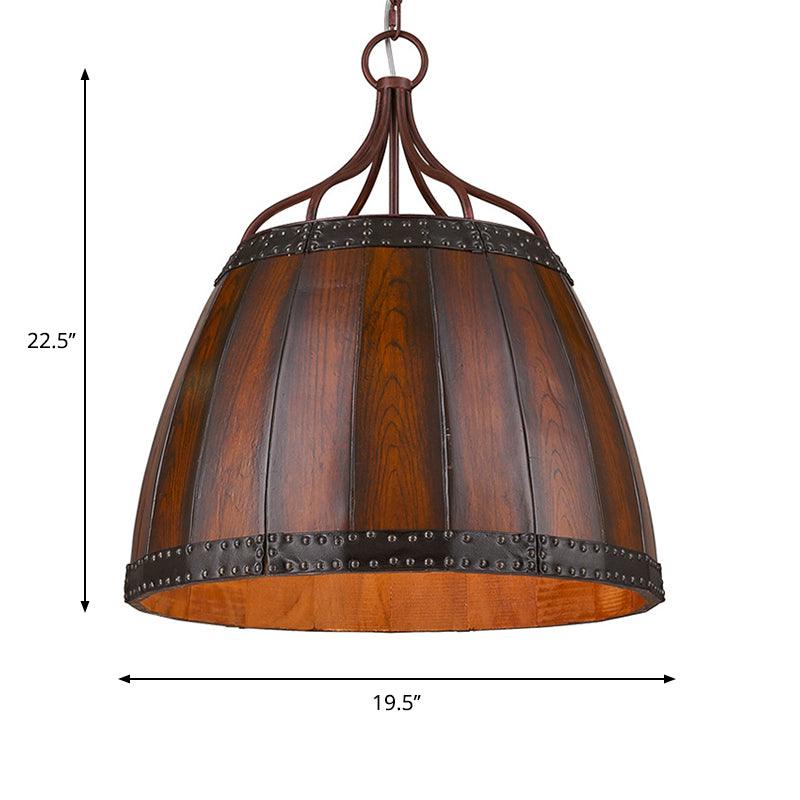 Brown Wine Drum Pendant Light Fixture Rustic Wood Chandelier - Rebooters
