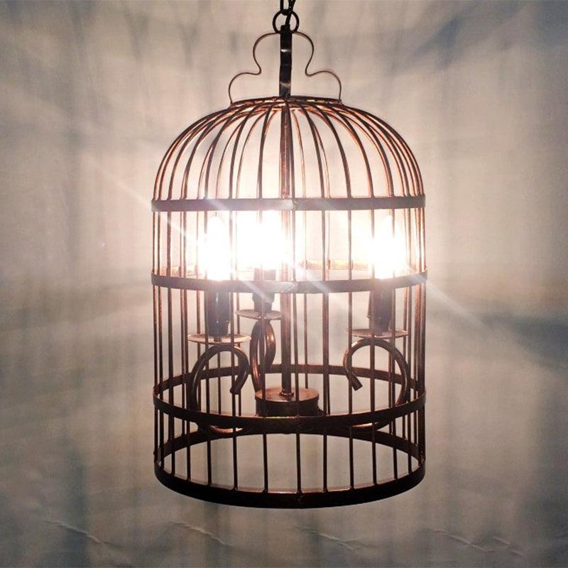 Metal Elongated Bird Cage Pendant Light Rural 3-Head Chandelier - Rebooters