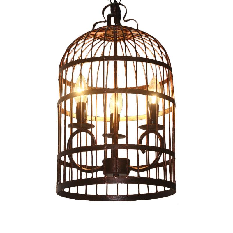 Metal Elongated Bird Cage Pendant Light Rural 3-Head Chandelier - Rebooters