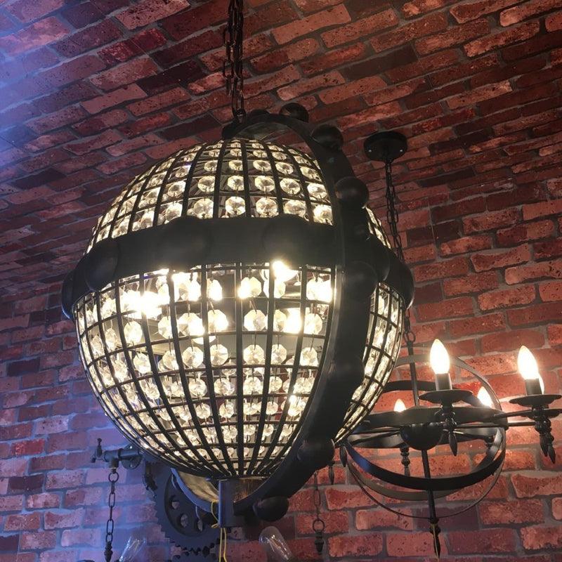 Rustic Wire Cage Globe Chandelier 6 Bulbs Beveled Crystal Light - Rebooters