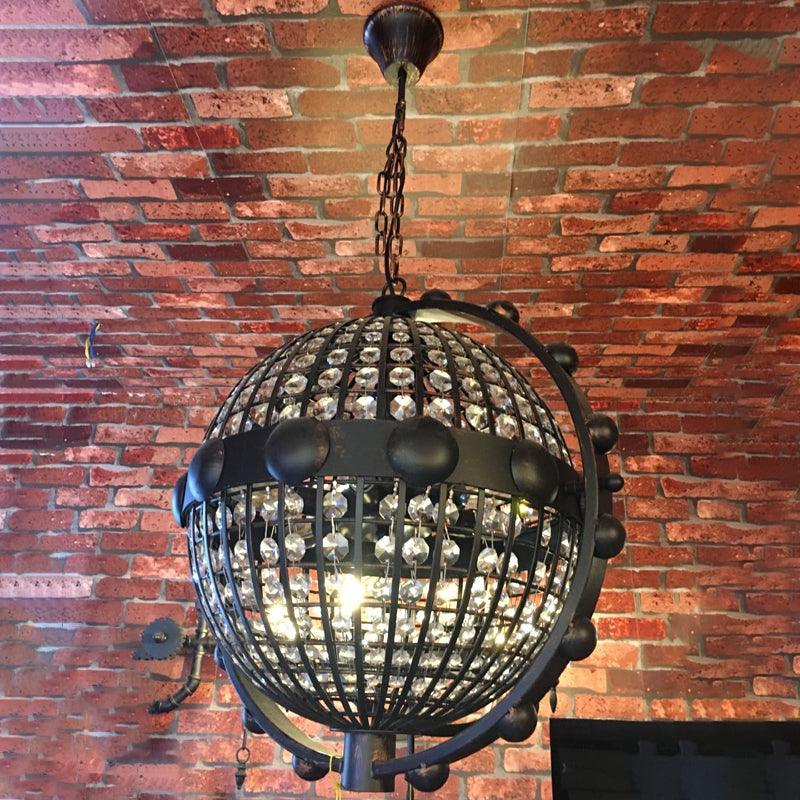 Rustic Wire Cage Globe Chandelier 6 Bulbs Beveled Crystal Light - Rebooters