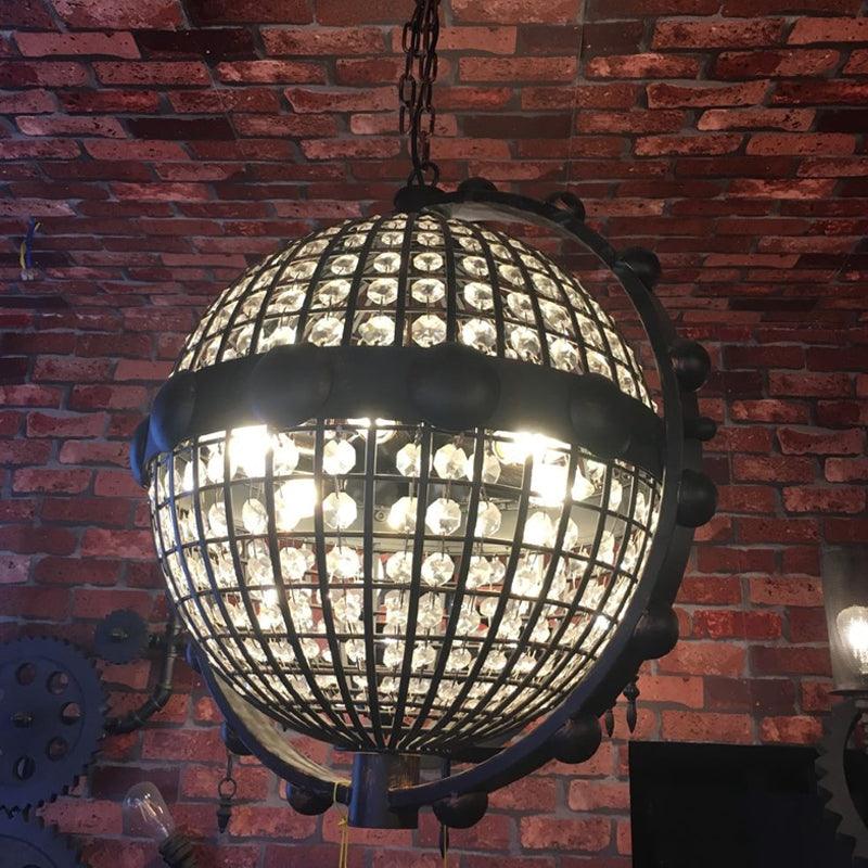 Rustic Wire Cage Globe Chandelier 6 Bulbs Beveled Crystal Light - Rebooters