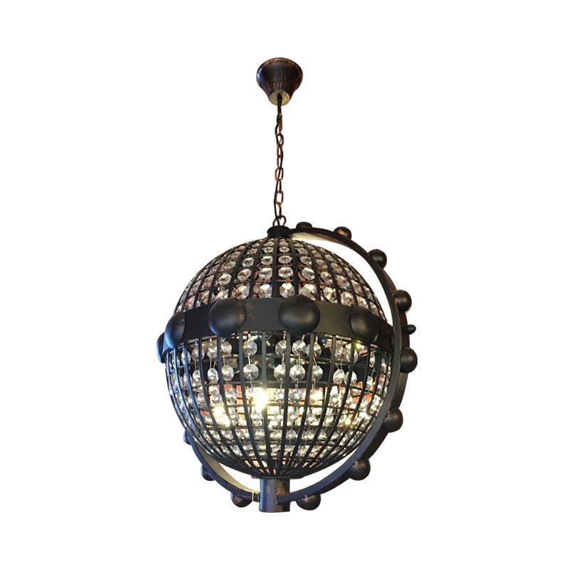 Rustic Wire Cage Globe Chandelier 6 Bulbs Beveled Crystal Light - Rebooters