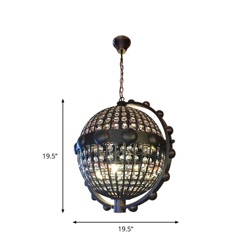 Rustic Wire Cage Globe Chandelier 6 Bulbs Beveled Crystal Light - Rebooters