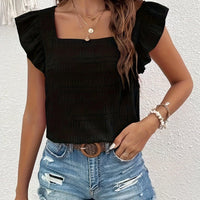Smocked Square-Neck Top With Flutter Sleeves For Women Rebooters Womens Shirts