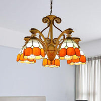 19"/19.5" W Orange/Blue Cut Glass Pendant Chandelier - Rebooters