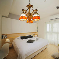 19"/19.5" W Orange/Blue Cut Glass Pendant Chandelier - Rebooters