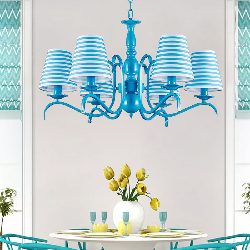 Six Lights Bucket Shade Chandelier Nautical Fabric Pendant Lamp - Rebooters