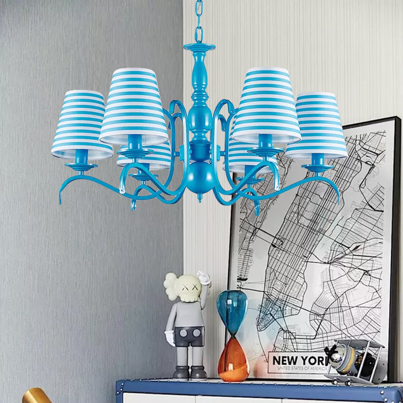 Six Lights Bucket Shade Chandelier Nautical Fabric Pendant Lamp - Rebooters