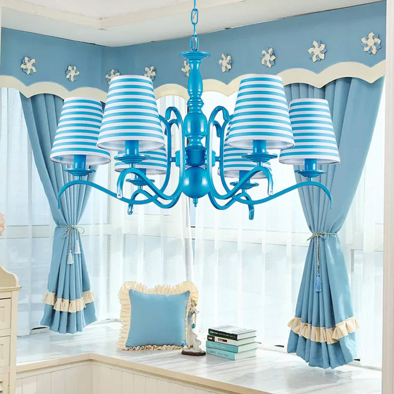 Six Lights Bucket Shade Chandelier Nautical Fabric Pendant Lamp - Rebooters