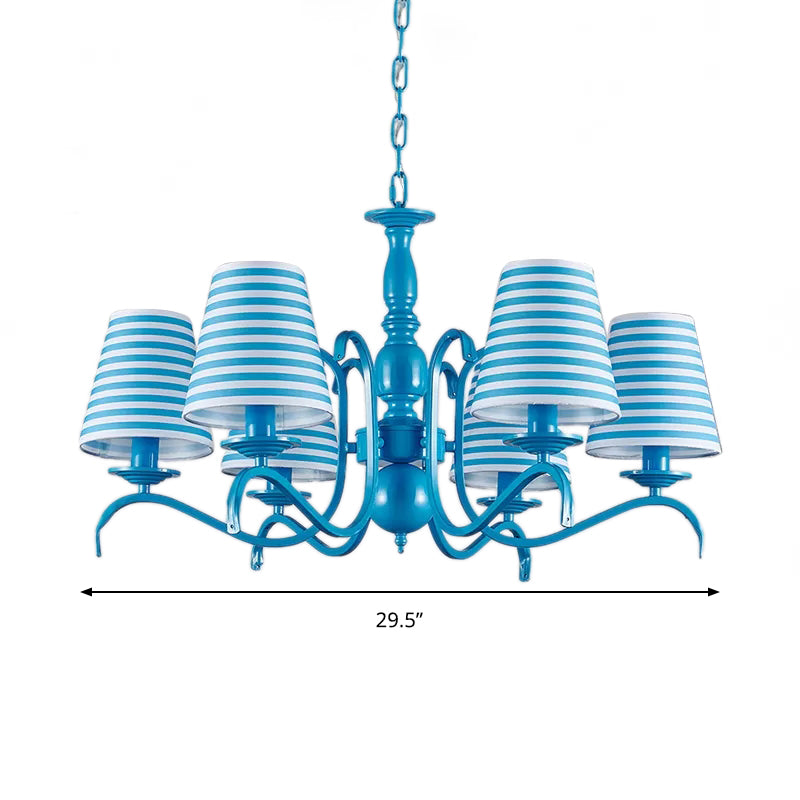 Six Lights Bucket Shade Chandelier Nautical Fabric Pendant Lamp - Rebooters