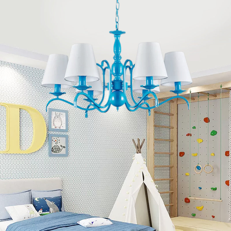 Six Lights Bucket Shade Chandelier Nautical Fabric Pendant Lamp - Rebooters