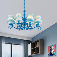 Tapered Shade Living Room Chandelier Metal 10 Heads Nautical Light in Blue - Rebooters
