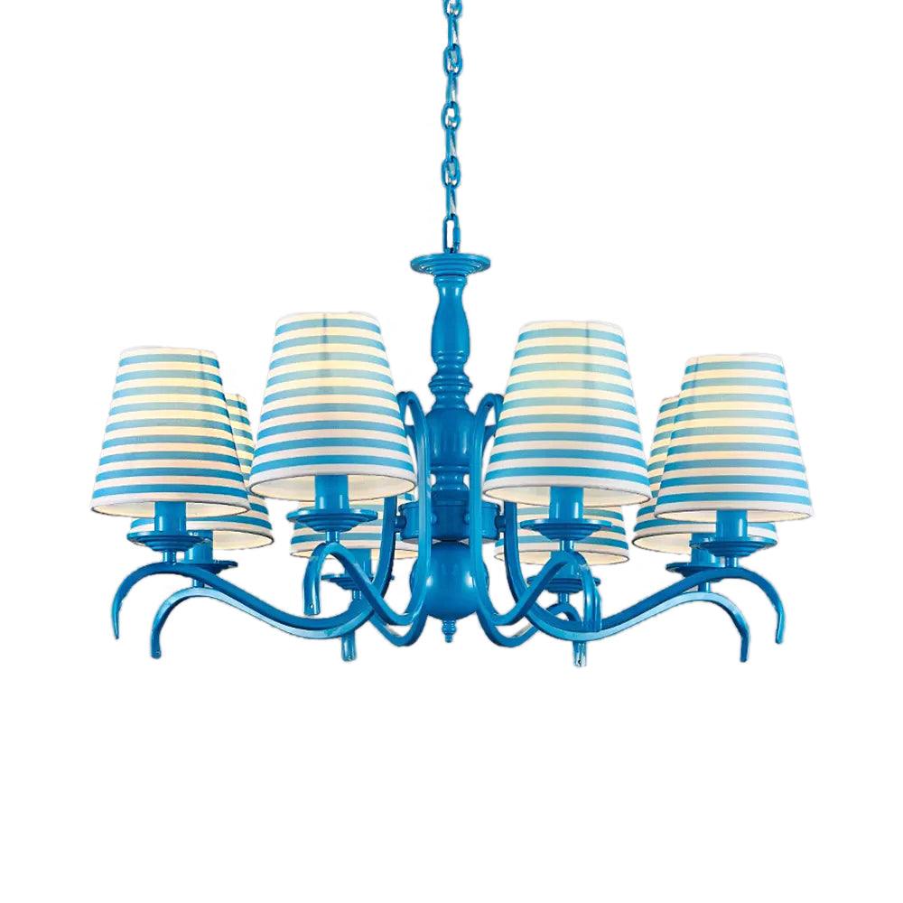 Tapered Shade Living Room Chandelier Metal 10 Heads Nautical Light in Blue - Rebooters