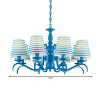 Tapered Shade Living Room Chandelier Metal 10 Heads Nautical Light in Blue - Rebooters