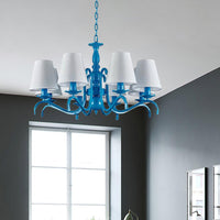 Tapered Shade Living Room Chandelier Metal 10 Heads Nautical Light in Blue - Rebooters