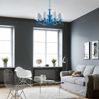 Tapered Shade Living Room Chandelier Metal 10 Heads Nautical Light in Blue - Rebooters