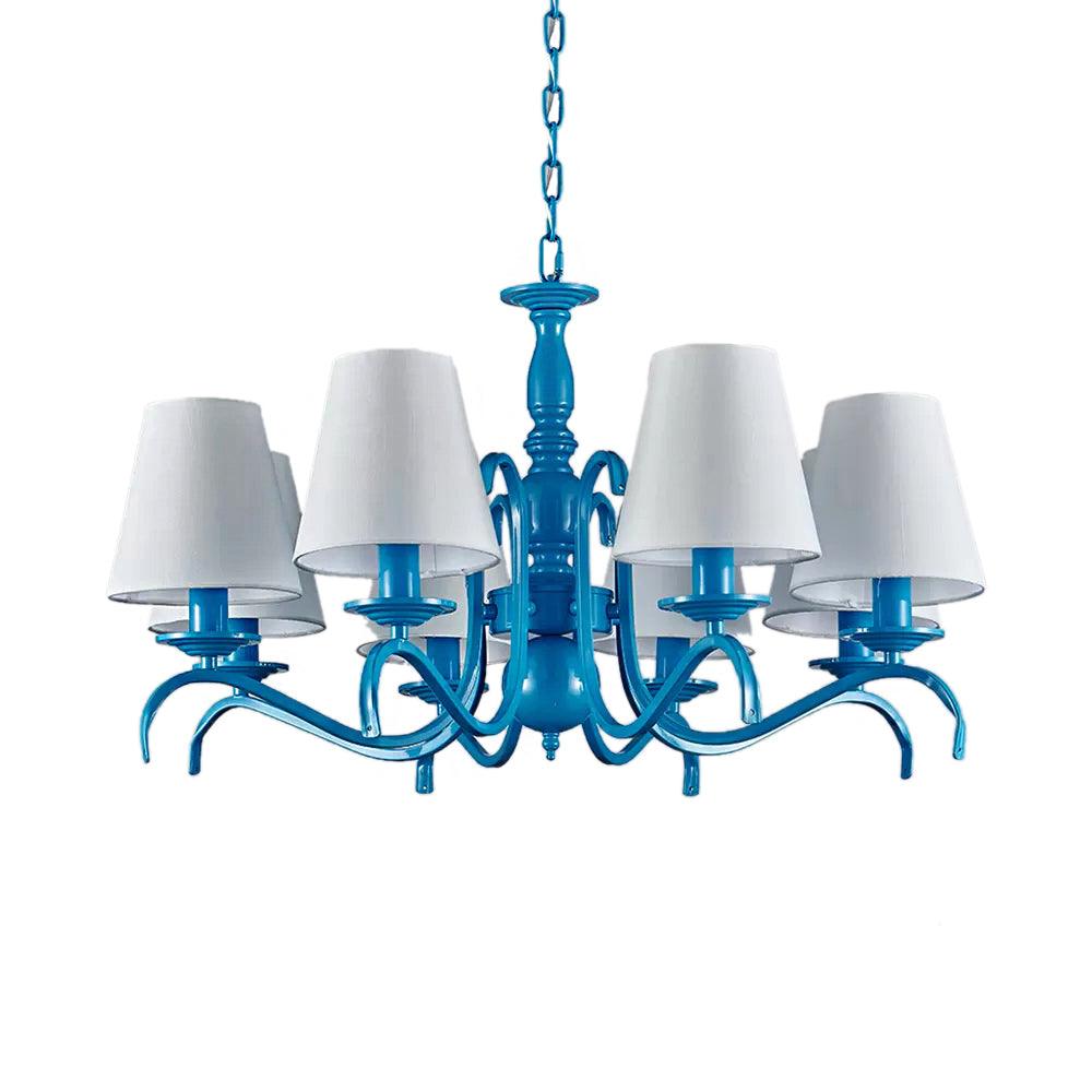Tapered Shade Living Room Chandelier Metal 10 Heads Nautical Light in Blue - Rebooters