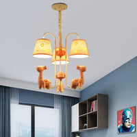 Animal Giraffe Chandelier Light with Fabric Shade Metal 3 Heads Hanging Light for Kindergarten - Rebooters