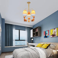 Animal Giraffe Chandelier Light with Fabric Shade Metal 3 Heads Hanging Light for Kindergarten - Rebooters