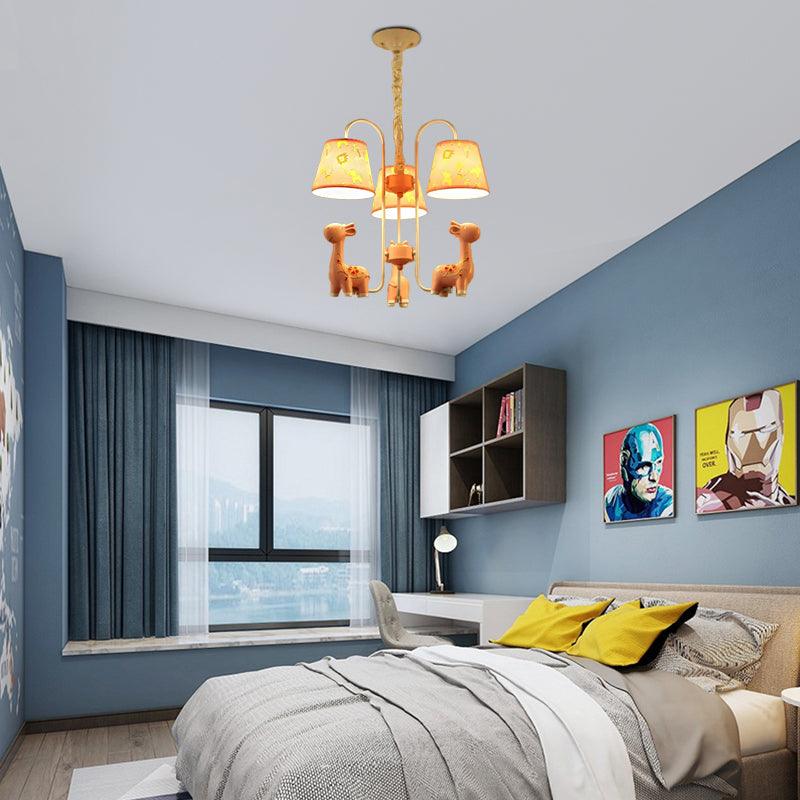 Animal Giraffe Chandelier Light with Fabric Shade Metal 3 Heads Hanging Light for Kindergarten - Rebooters