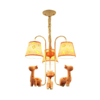 Animal Giraffe Chandelier Light with Fabric Shade Metal 3 Heads Hanging Light for Kindergarten - Rebooters