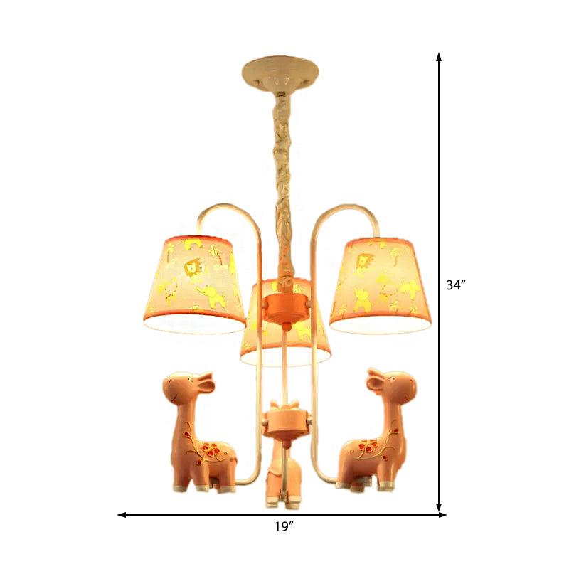 Animal Giraffe Chandelier Light with Fabric Shade Metal 3 Heads Hanging Light for Kindergarten - Rebooters