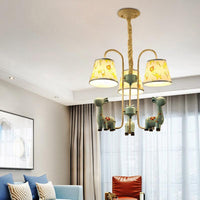 Animal Giraffe Chandelier Light with Fabric Shade Metal 3 Heads Hanging Light for Kindergarten - Rebooters