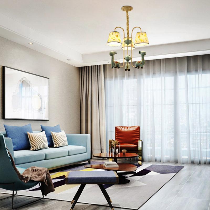 Animal Giraffe Chandelier Light with Fabric Shade Metal 3 Heads Hanging Light for Kindergarten - Rebooters