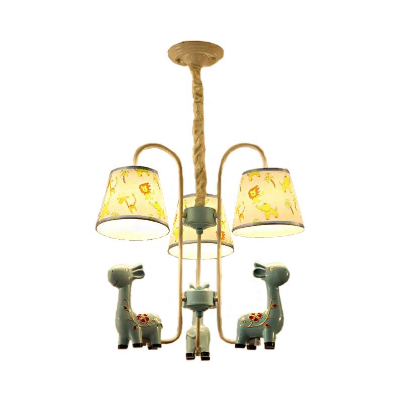 Animal Giraffe Chandelier Light with Fabric Shade Metal 3 Heads Hanging Light for Kindergarten - Rebooters