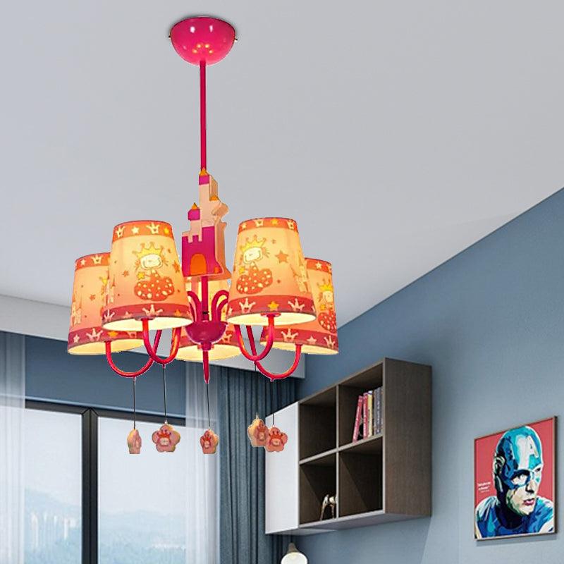 5 Lights Castle Chandelier with Princess Kids Light Pink - Rebooters