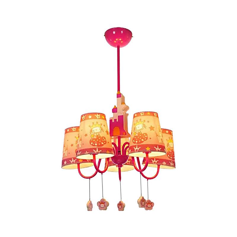 5 Lights Castle Chandelier with Princess Kids Light Pink - Rebooters