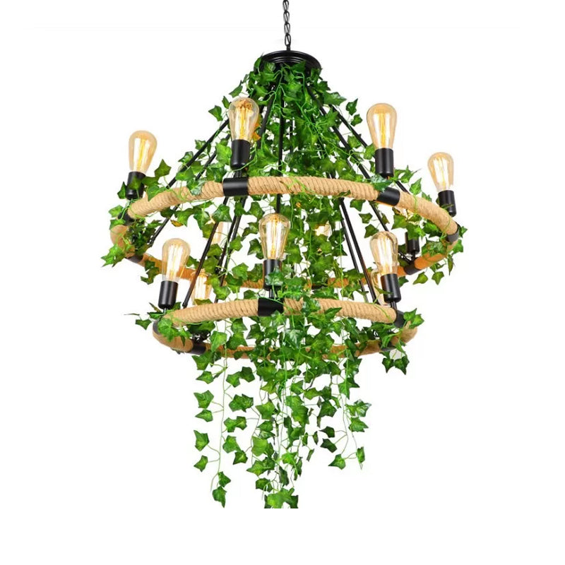 Manila Rope Green Chandelier Lamp Circle 6/8/14 Heads Antique - Rebooters