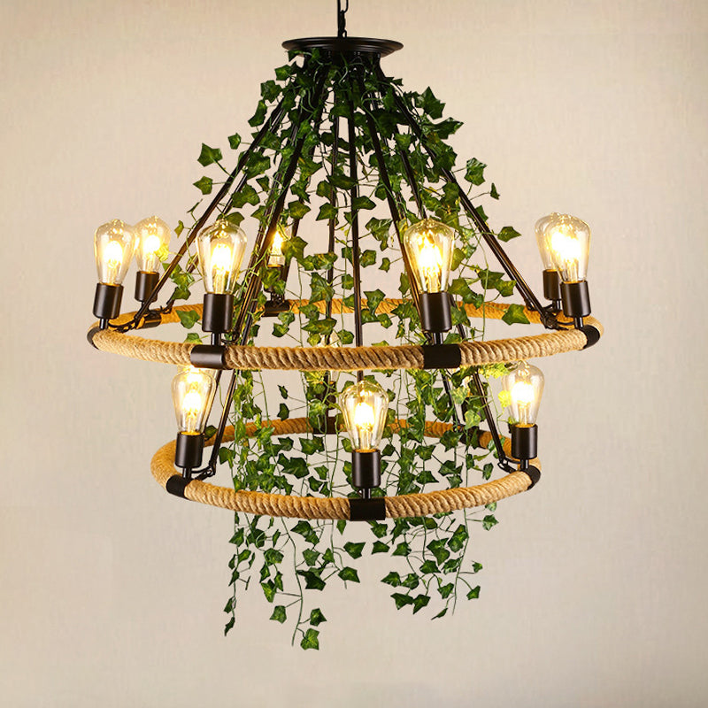 Manila Rope Green Chandelier Lamp Circle 6/8/14 Heads Antique - Rebooters