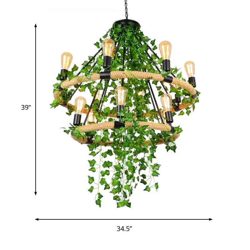 Manila Rope Green Chandelier Lamp Circle 6/8/14 Heads Antique - Rebooters