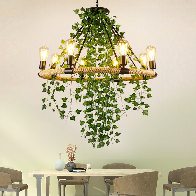 Manila Rope Green Chandelier Lamp Circle 6/8/14 Heads Antique - Rebooters