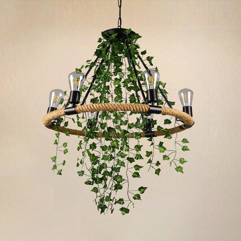 Manila Rope Green Chandelier Lamp Circle 6/8/14 Heads Antique - Rebooters