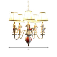 5 Lights Horse Pendant Lamp Contemporary Metal Chandelier for Baby Bedroom - Rebooters