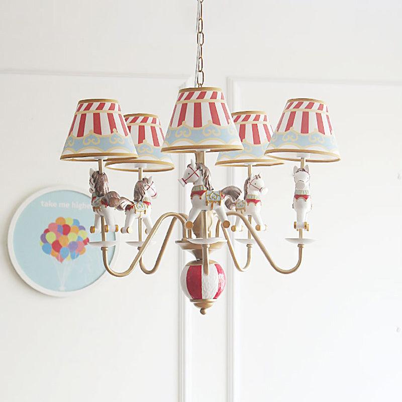 5 Lights Horse Pendant Lamp Contemporary Metal Chandelier for Baby Bedroom - Rebooters