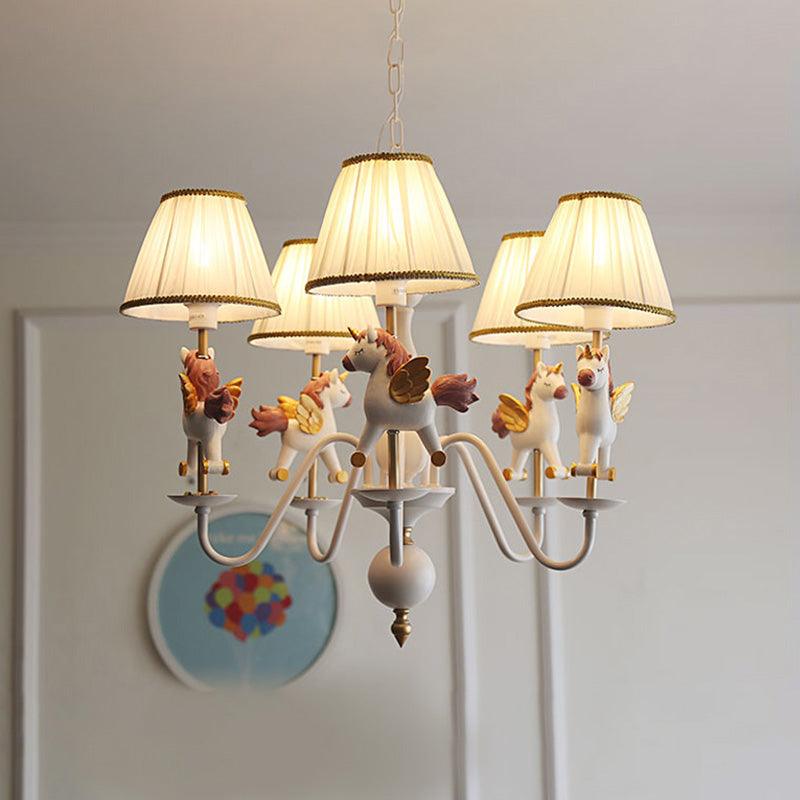 Kids White Pendant Light Unicorn 5 Bulbs Metal Chandelier - Rebooters