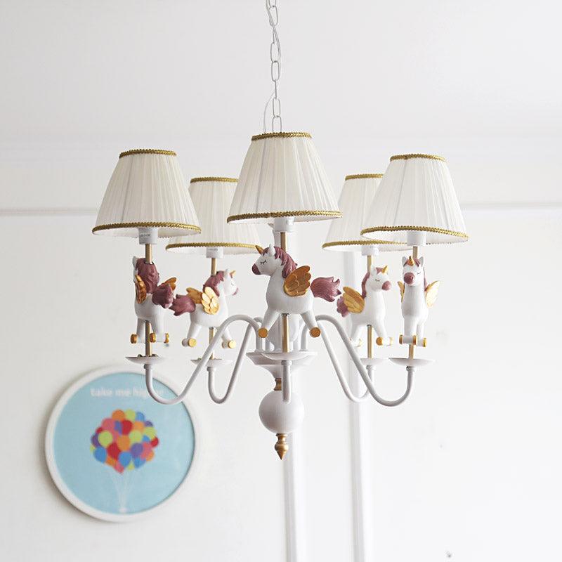 Kids White Pendant Light Unicorn 5 Bulbs Metal Chandelier - Rebooters