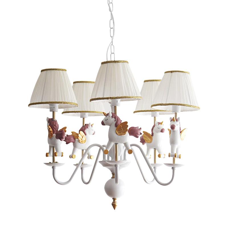 Kids White Pendant Light Unicorn 5 Bulbs Metal Chandelier - Rebooters
