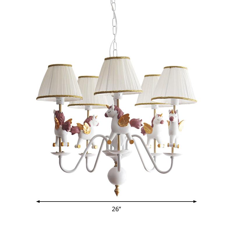 Kids White Pendant Light Unicorn 5 Bulbs Metal Chandelier - Rebooters