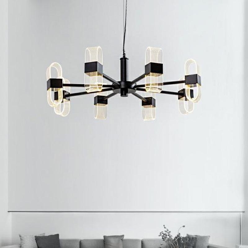 Oblong Hanging Lamp Kit Nordic Metallic 6/8 Heads Black Chandelier - Rebooters