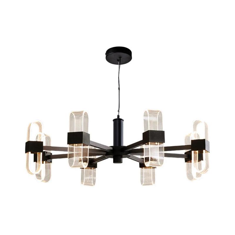Oblong Hanging Lamp Kit Nordic Metallic 6/8 Heads Black Chandelier - Rebooters